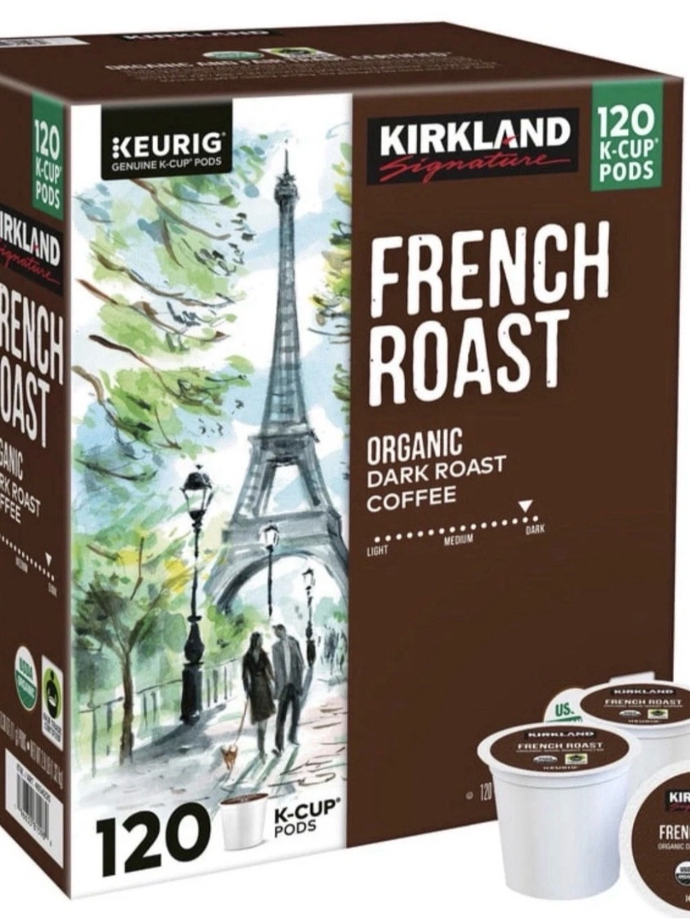 Kirkland Signature French Roast Organic Dark Roast Coffee K-Cup Pods -120cts Ful